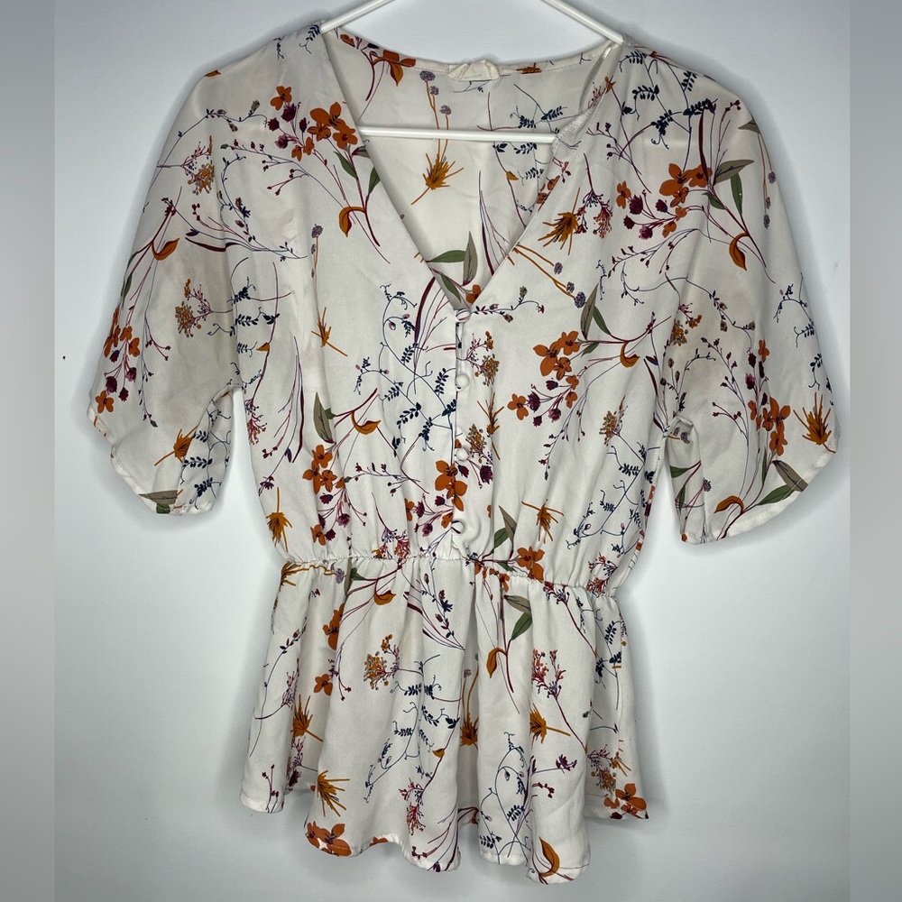 🔥 White Button-Up with Floral Pattern